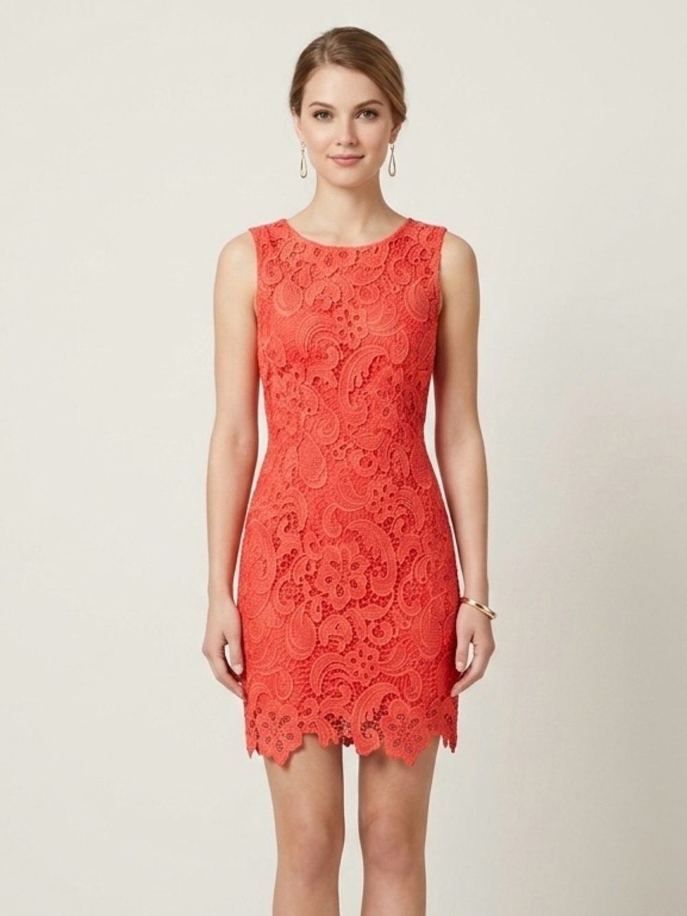 Orange lace mini sleeveless dress XS